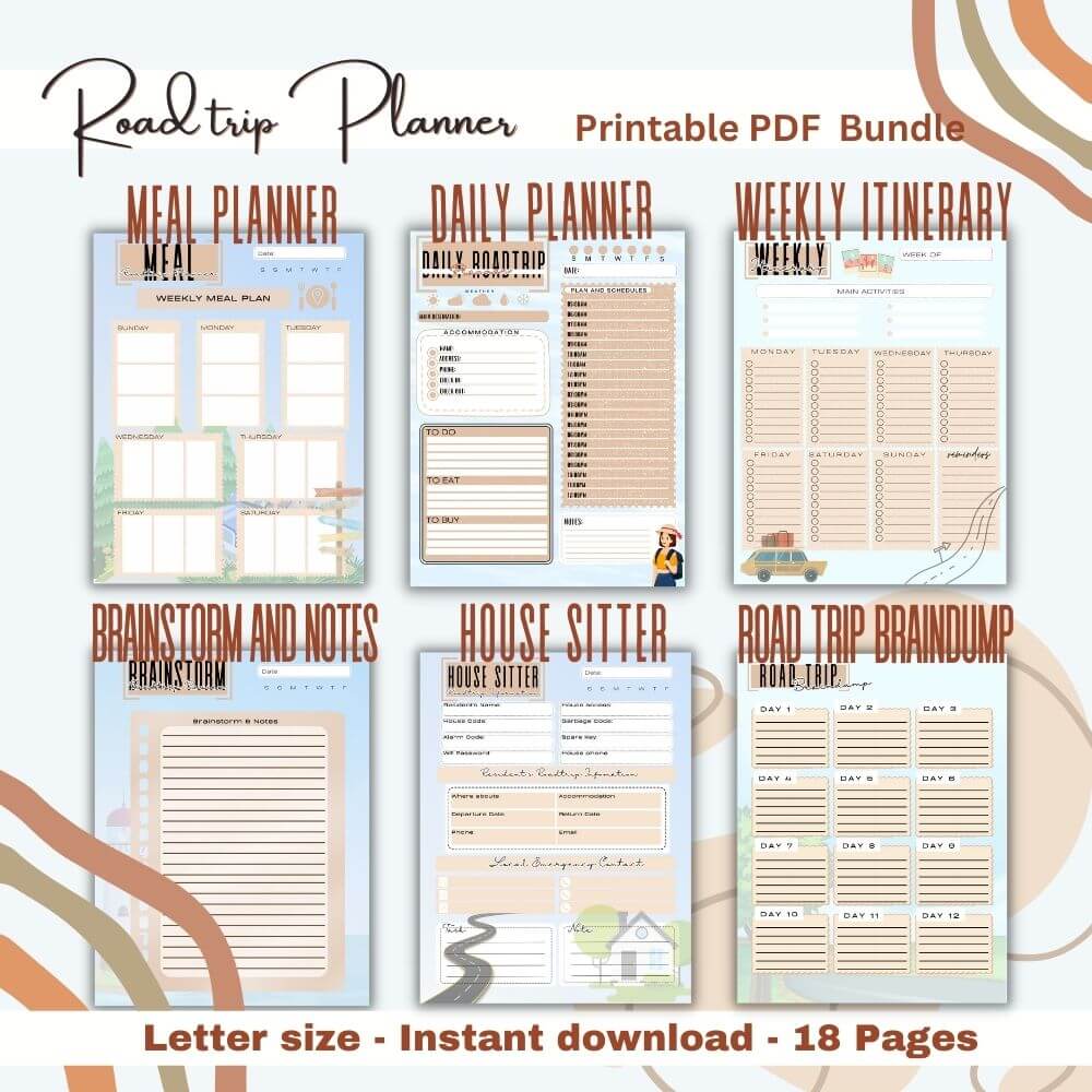 Road Trip Planner in Blue and Tan