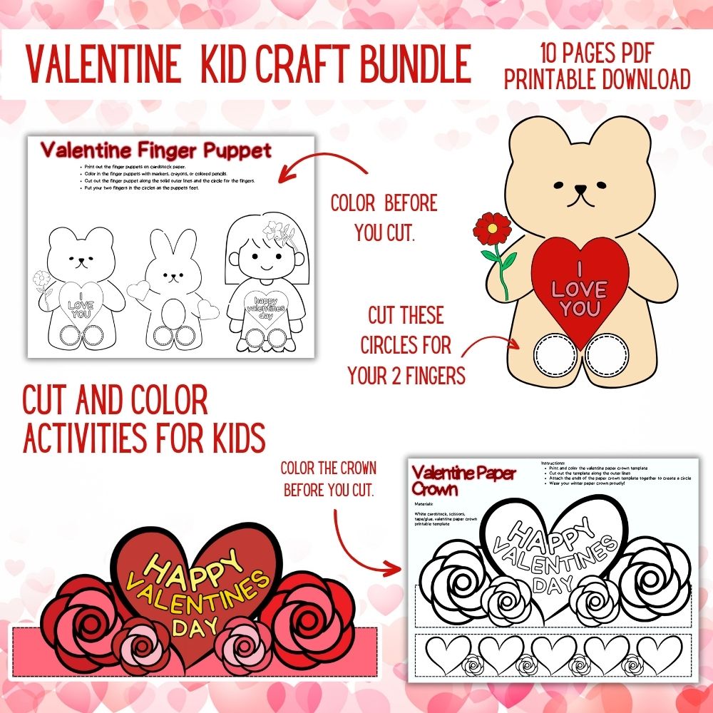 Valentine Kid Craft Bundle – 8 Fun Printable Activities