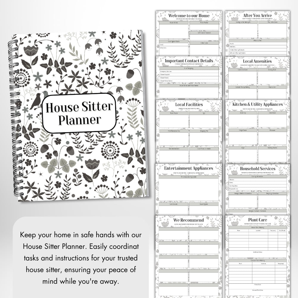 PLR Black & White House Sitter Planner | Editable Organizer Templates