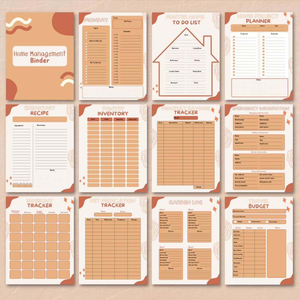 PLR Home Management Planner | Orange Editable Binder Templates