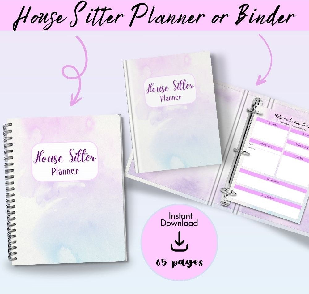 PLR Purple House Sitter Planner | Editable Home Organizer Templates