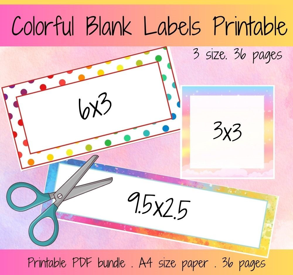 Rainbow Printable Labels – 36 Pages in 3 Sizes