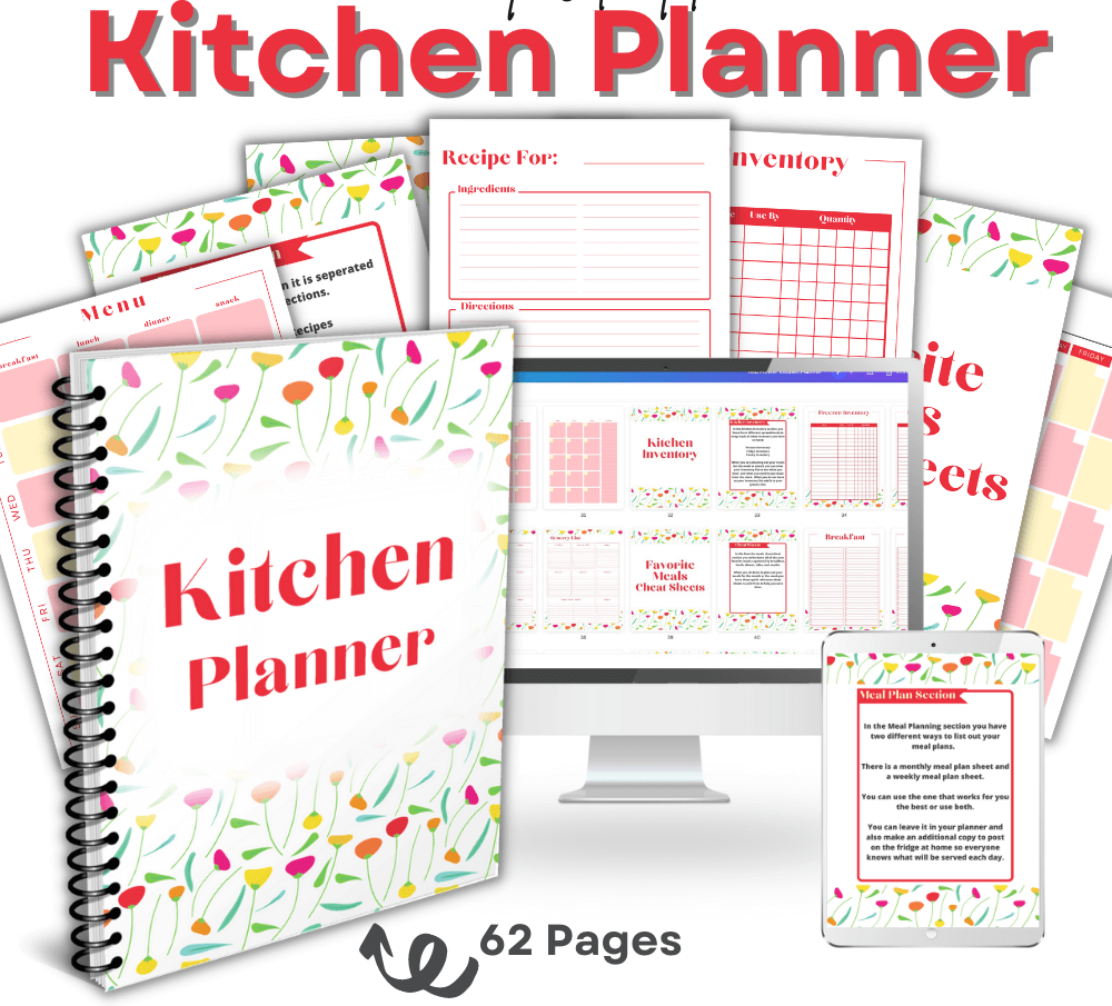 Red Flower Kitchen Planner | Organize Meals Recipes & Shopping