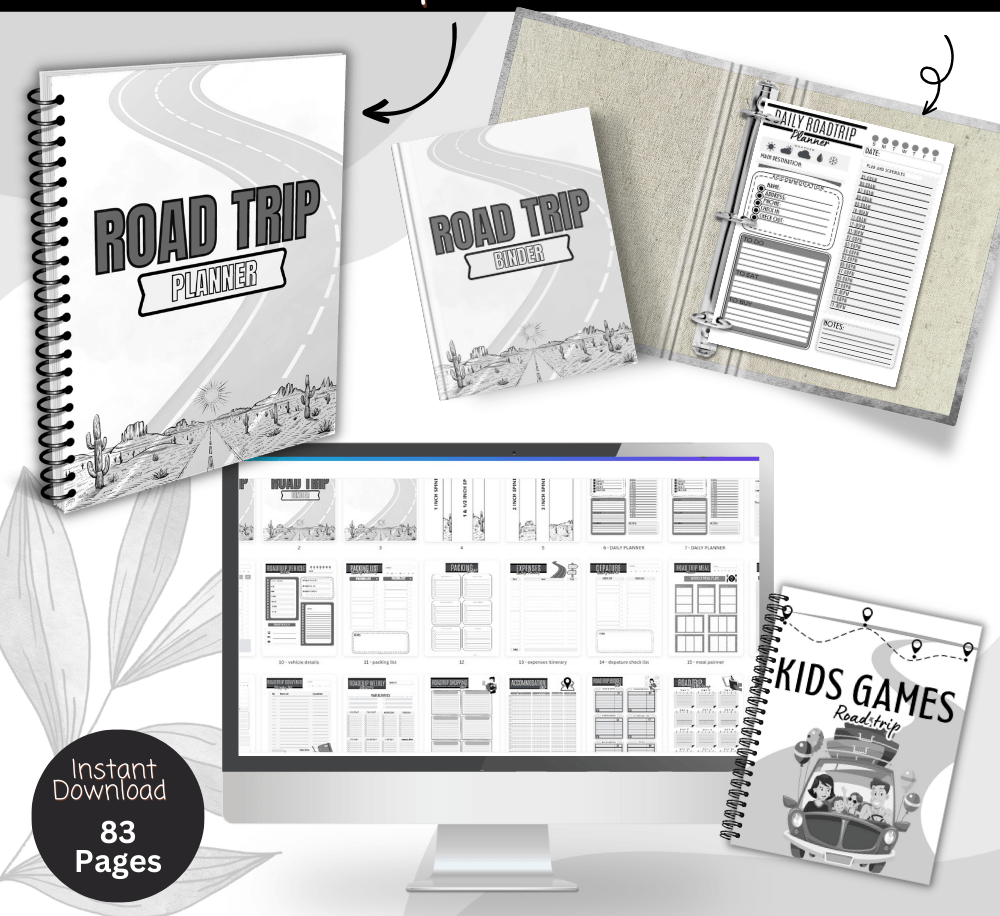 Road Trip Planner in Black & White | Simple Modern & Organized