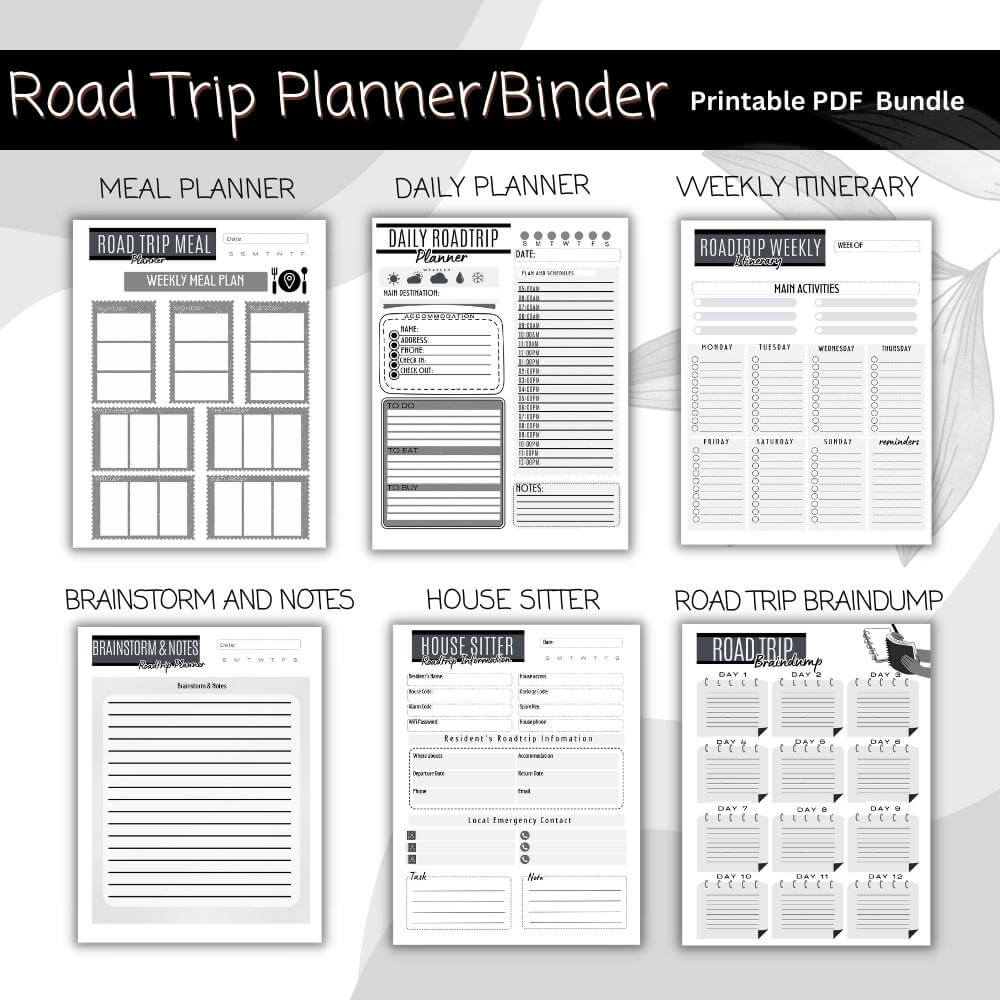 Road Trip Planner in Black & White | Simple Modern & Organized