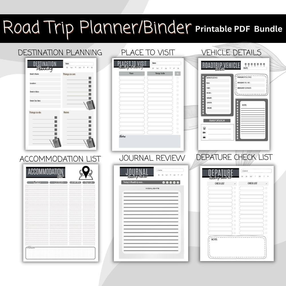 Road Trip Planner in Black & White | Simple Modern & Organized