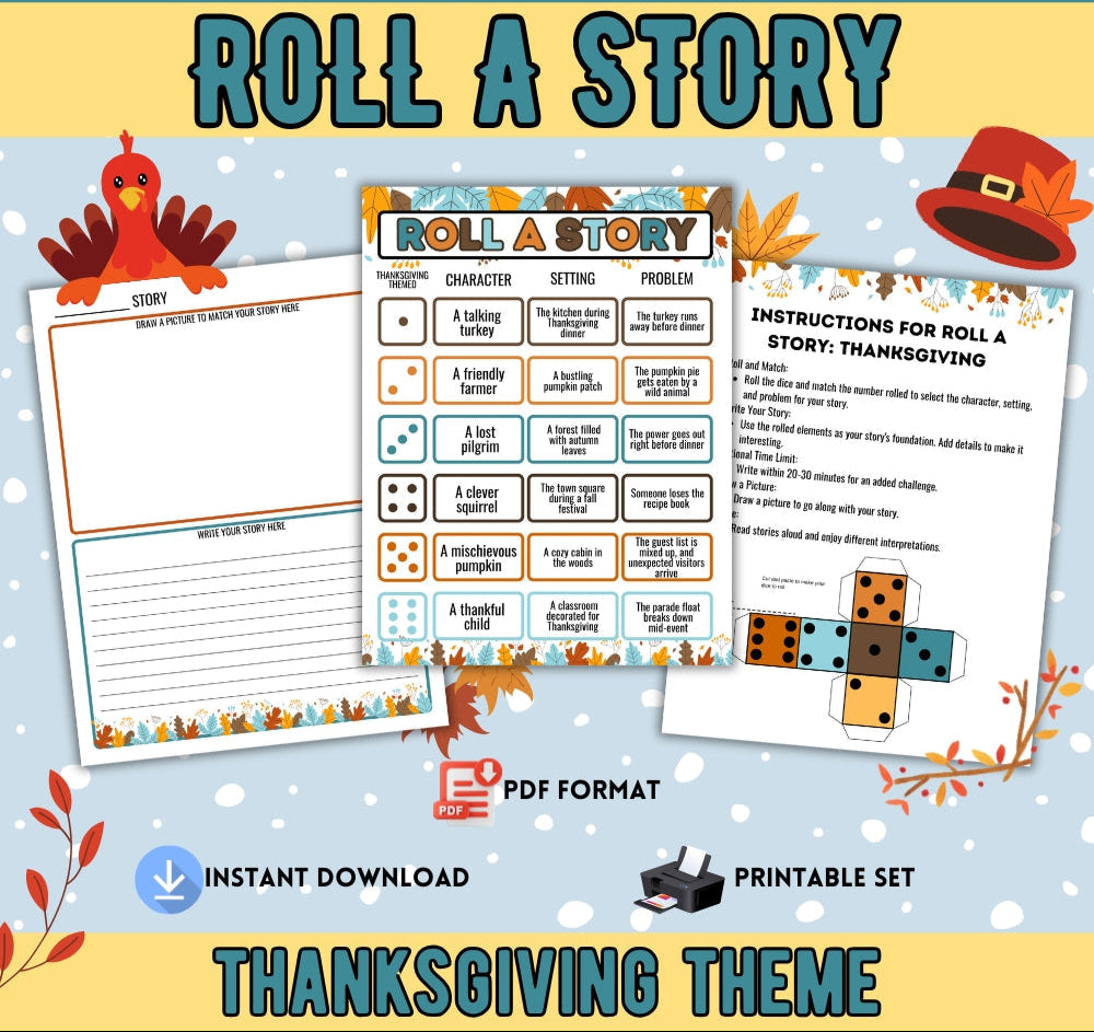 Roll a Story Thanksgiving Theme – Kids Printable Game