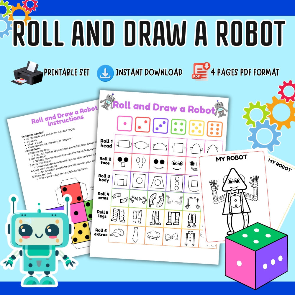 Roll and Draw a Robot Game – Fun Kids Printable