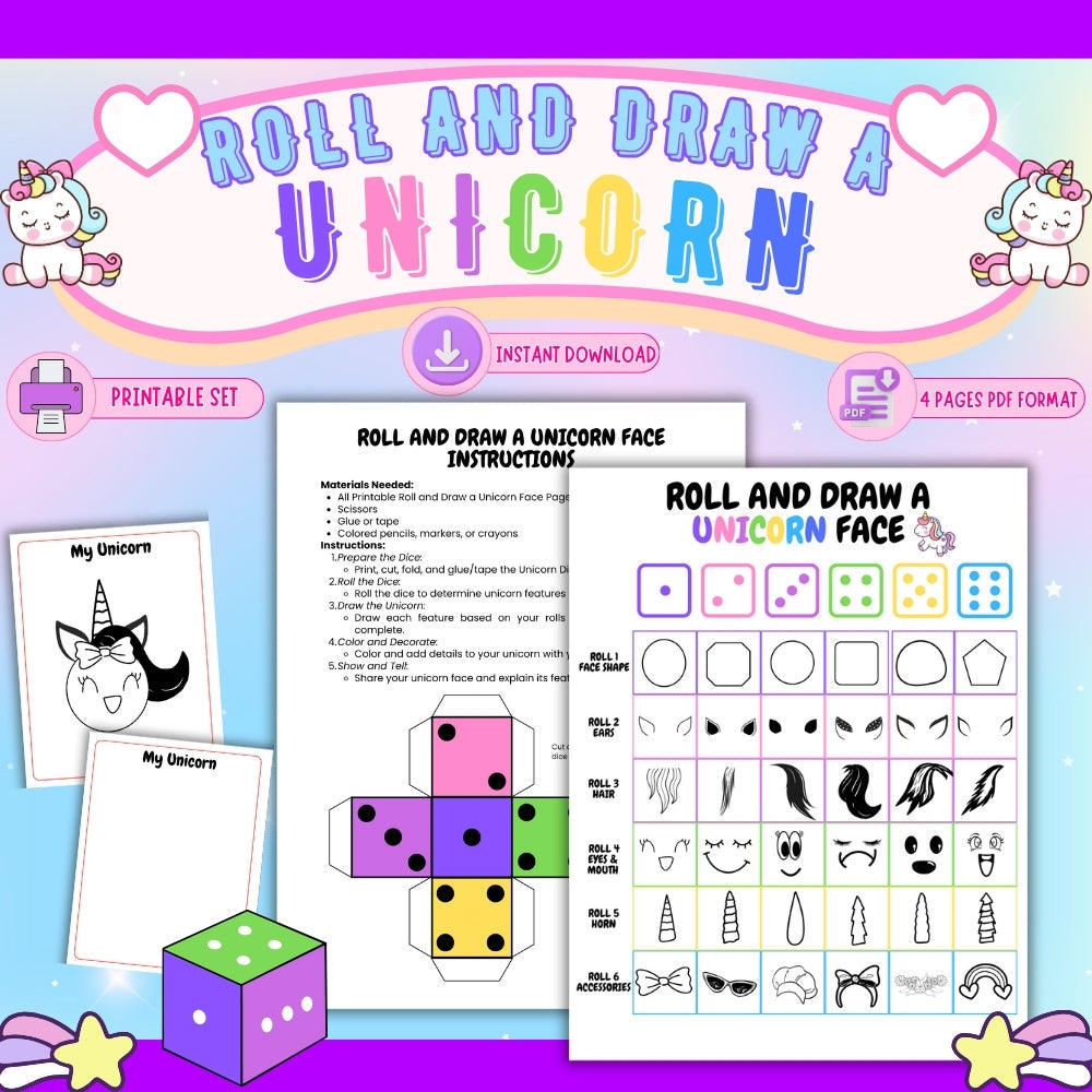 Roll and Draw a Unicorn – Fun Printable Dice Game
