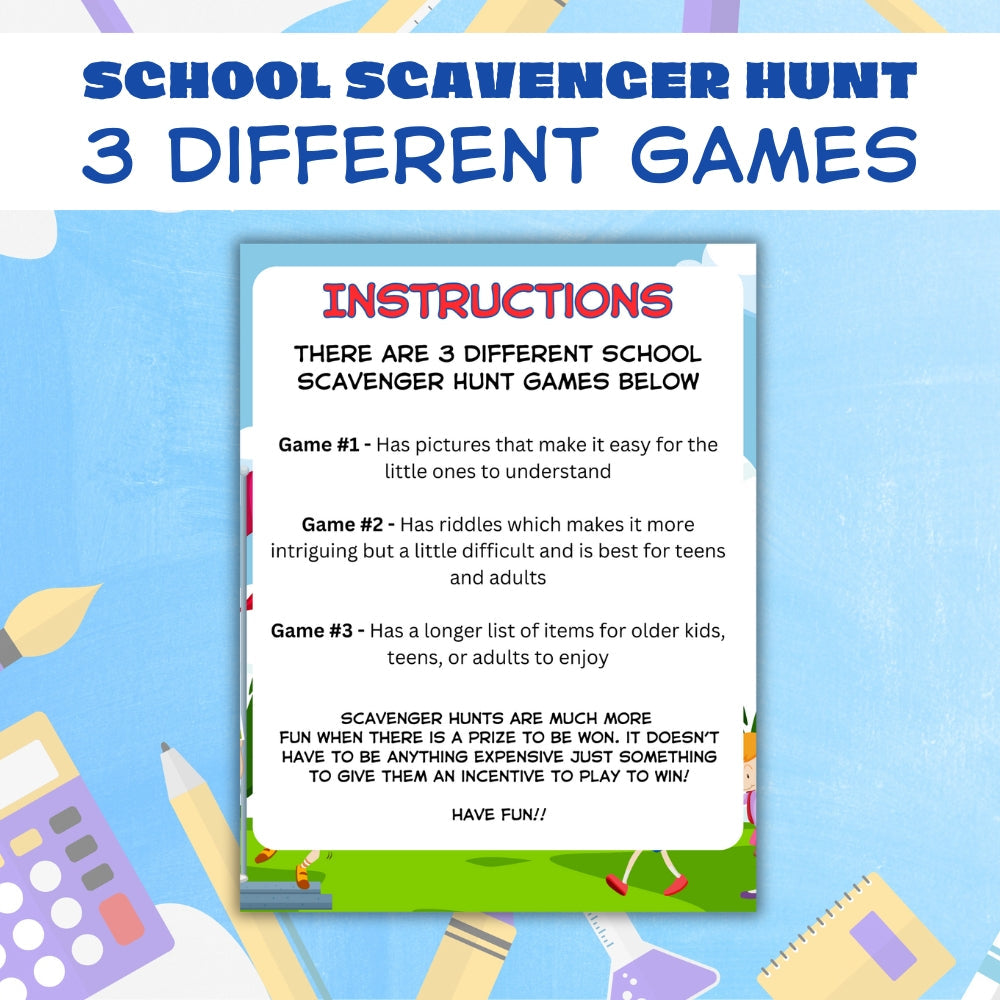 Printable School Scavenger Hunt Games – 3 Versions