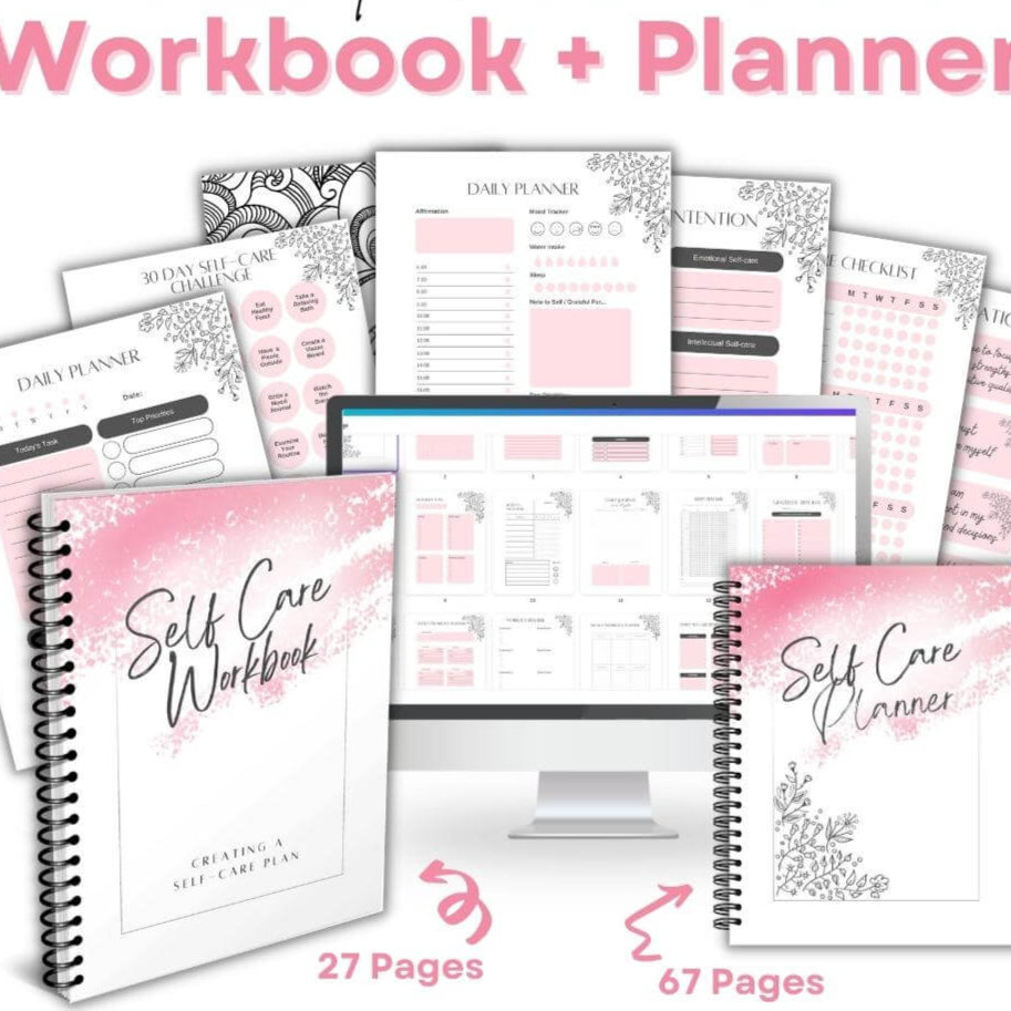 Pink Self Care Workbook + Matching Planner