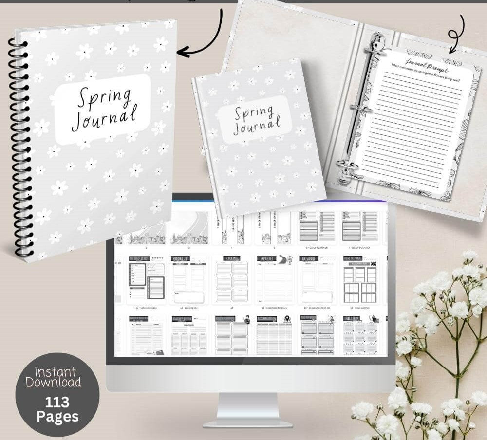 Spring Journal – 113 Page Black & White Printable
