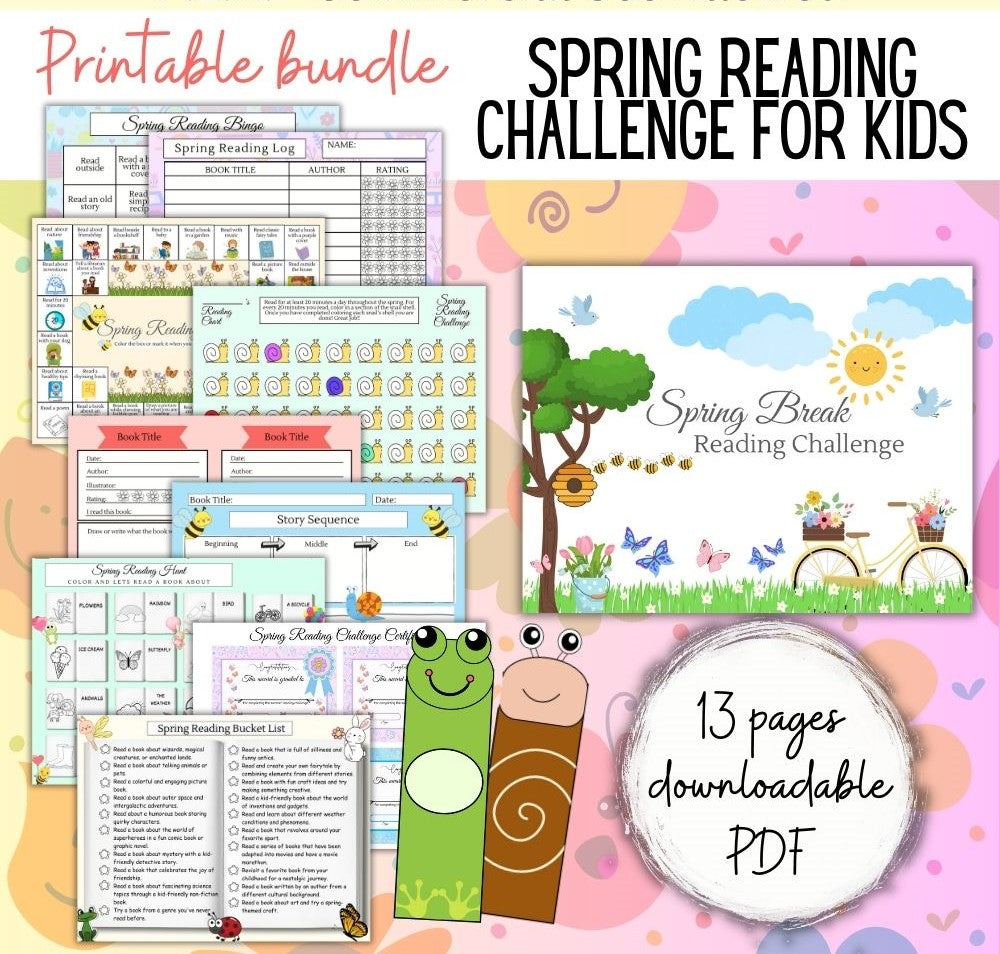 Spring Break Reading Challenge – 13 Page Kids Printable