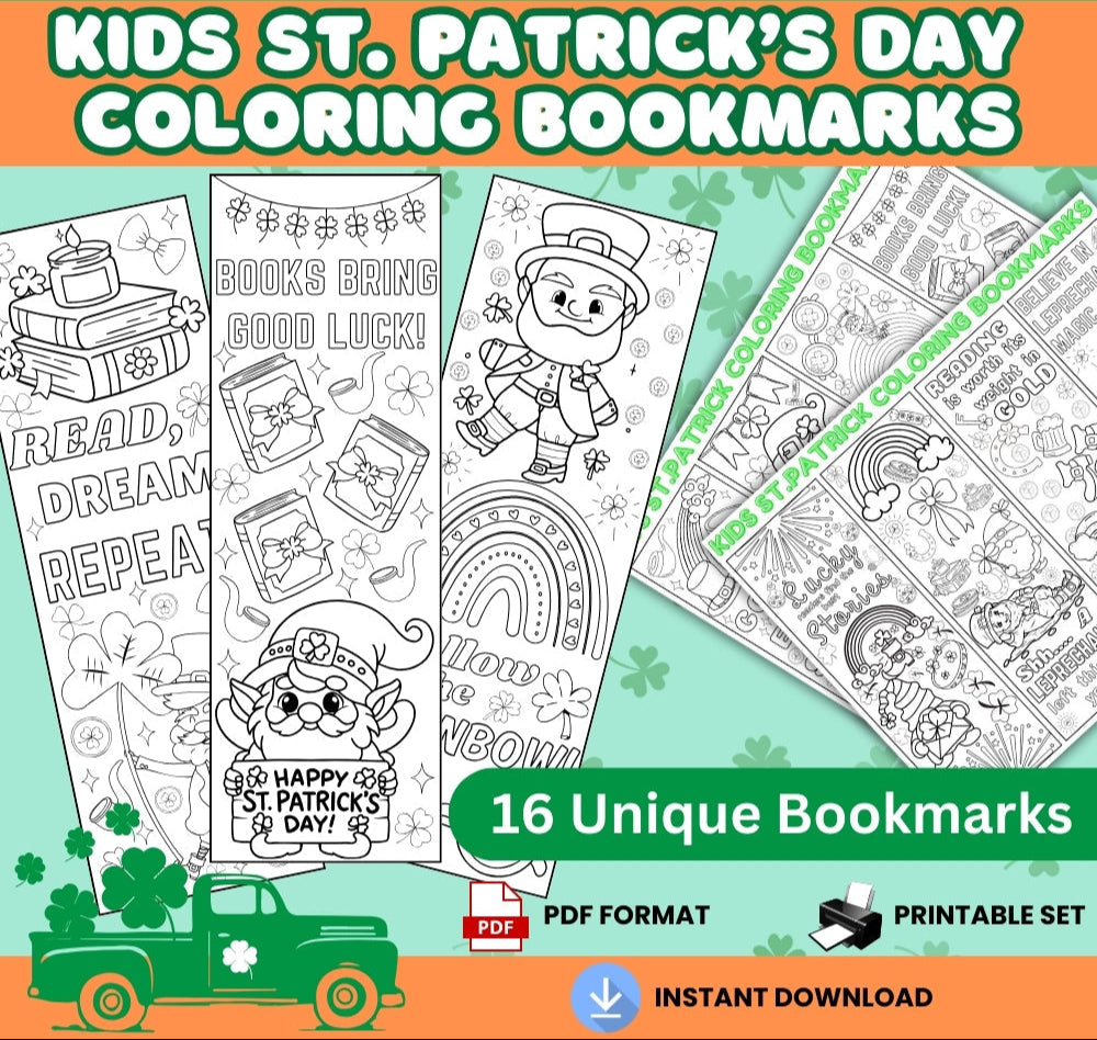 St. Patrick's Day Coloring Bookmarks – 16 Designs for Kids