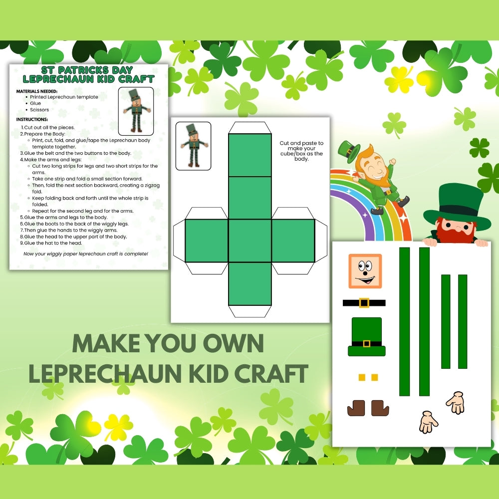 St. Patrick's Day Leprechaun Craft – 3-Page Kids Activity