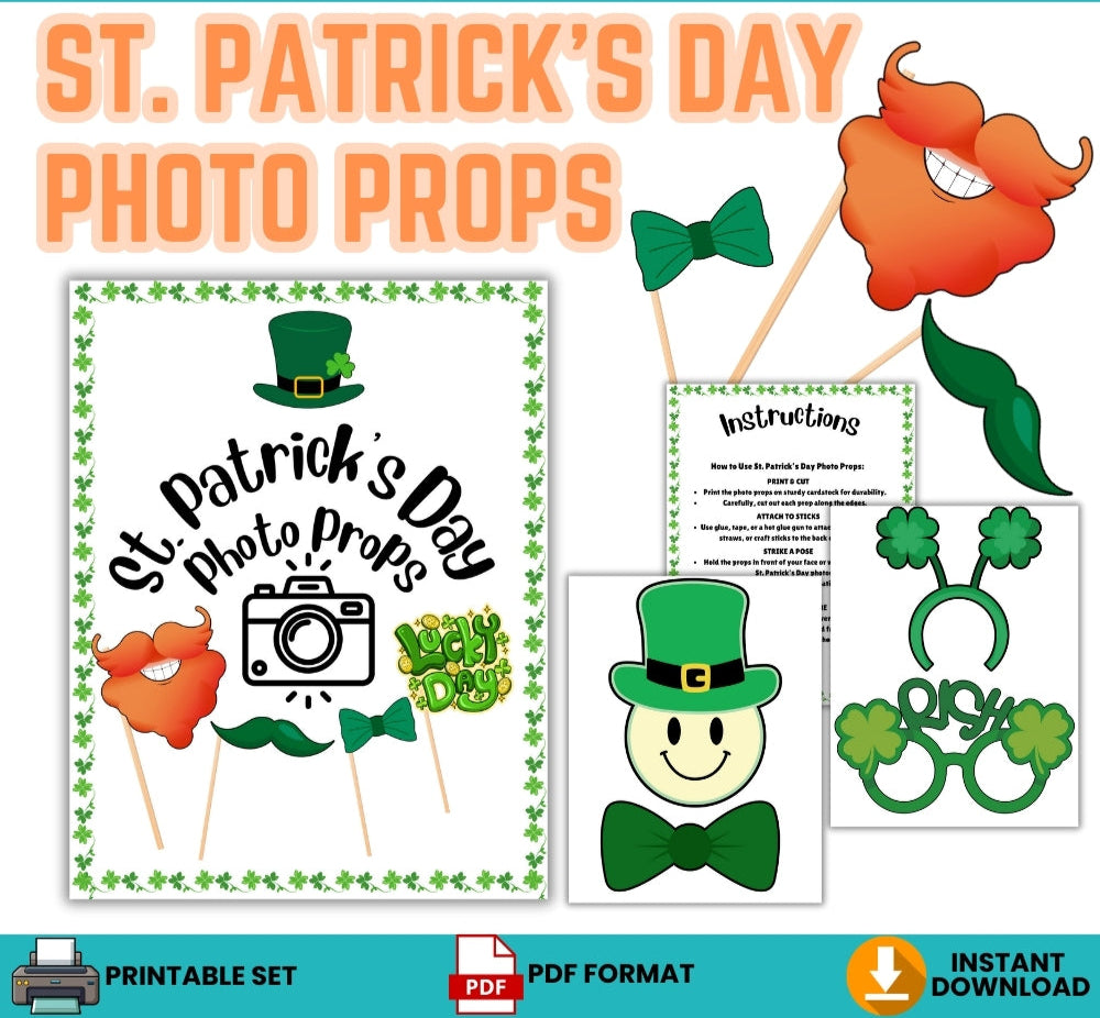 St. Patrick's Day Photo Props – 20 Printable Pages for Kids