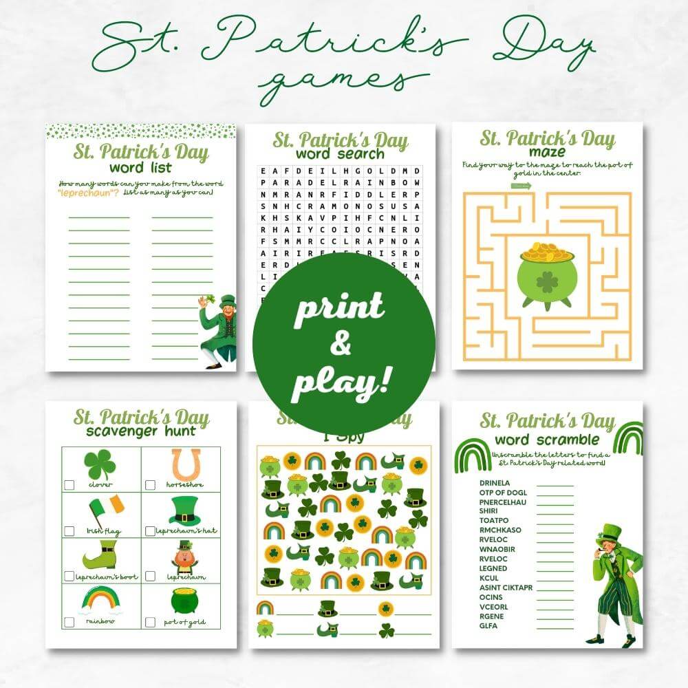 St. Patrick’s Day Decorations & Game Bundle – 27 Pages
