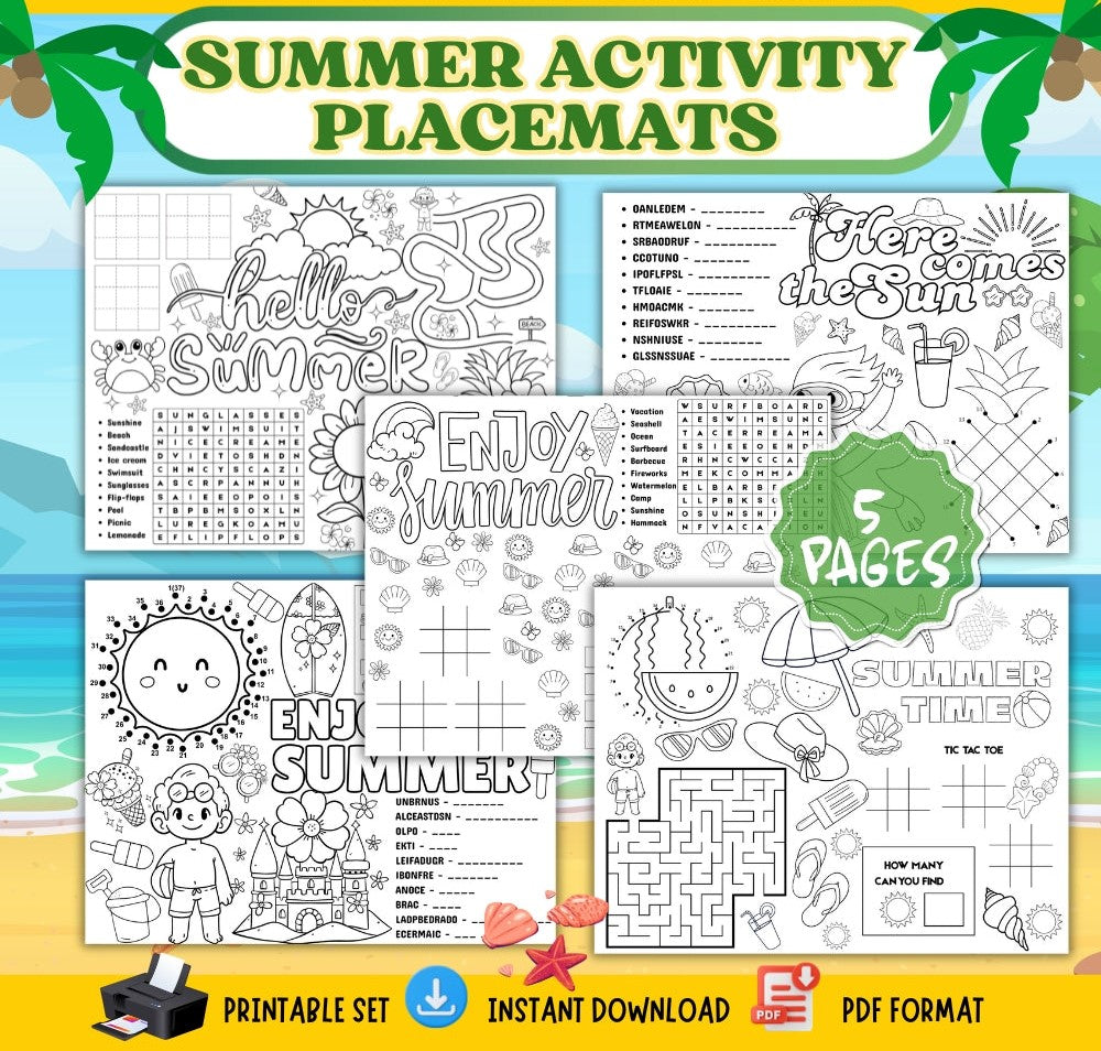 Summer Activity Placemats – 5 Printable Games & Puzzles