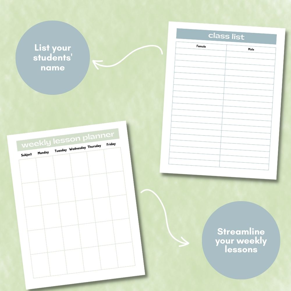 Light Pastel Teacher Planner | Organize Lessons Schedules & Goals
