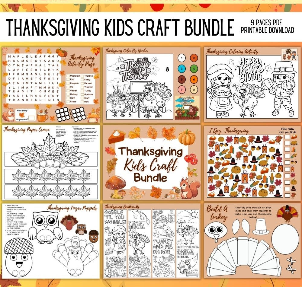 Thanksgiving Kid Craft Bundle – 10 Printable Crafts