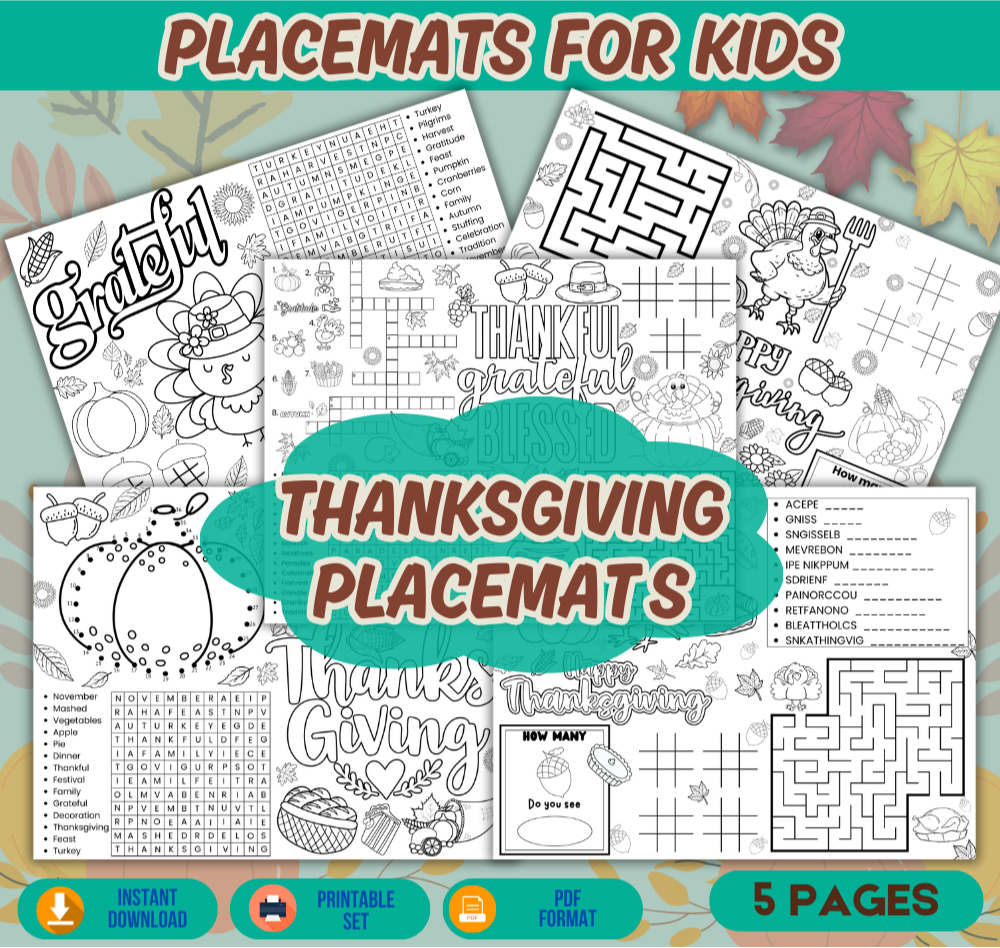 Thanksgiving Placemats – 5 Printable Kids Activities
