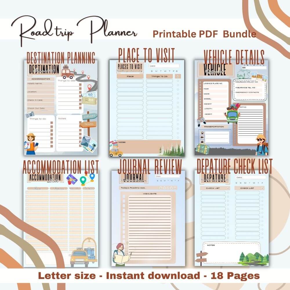 Road Trip Planner in Blue and Tan