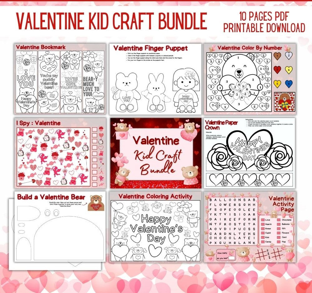 Valentine Kid Craft Bundle – 8 Fun Printable Activities