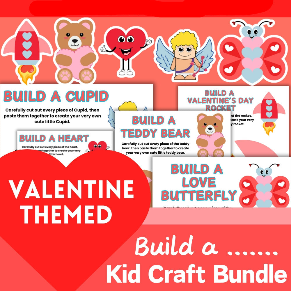 Valentine "Build a" Kid Craft Bundle – 11 Pages Fun