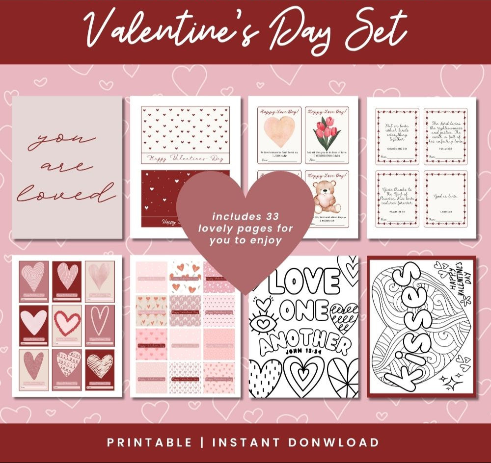 Valentine’s Day Printable Set – Cards, Art & Coloring