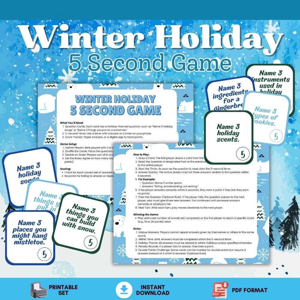 Winter 5 Second Game – 66 Fun Printable Cards