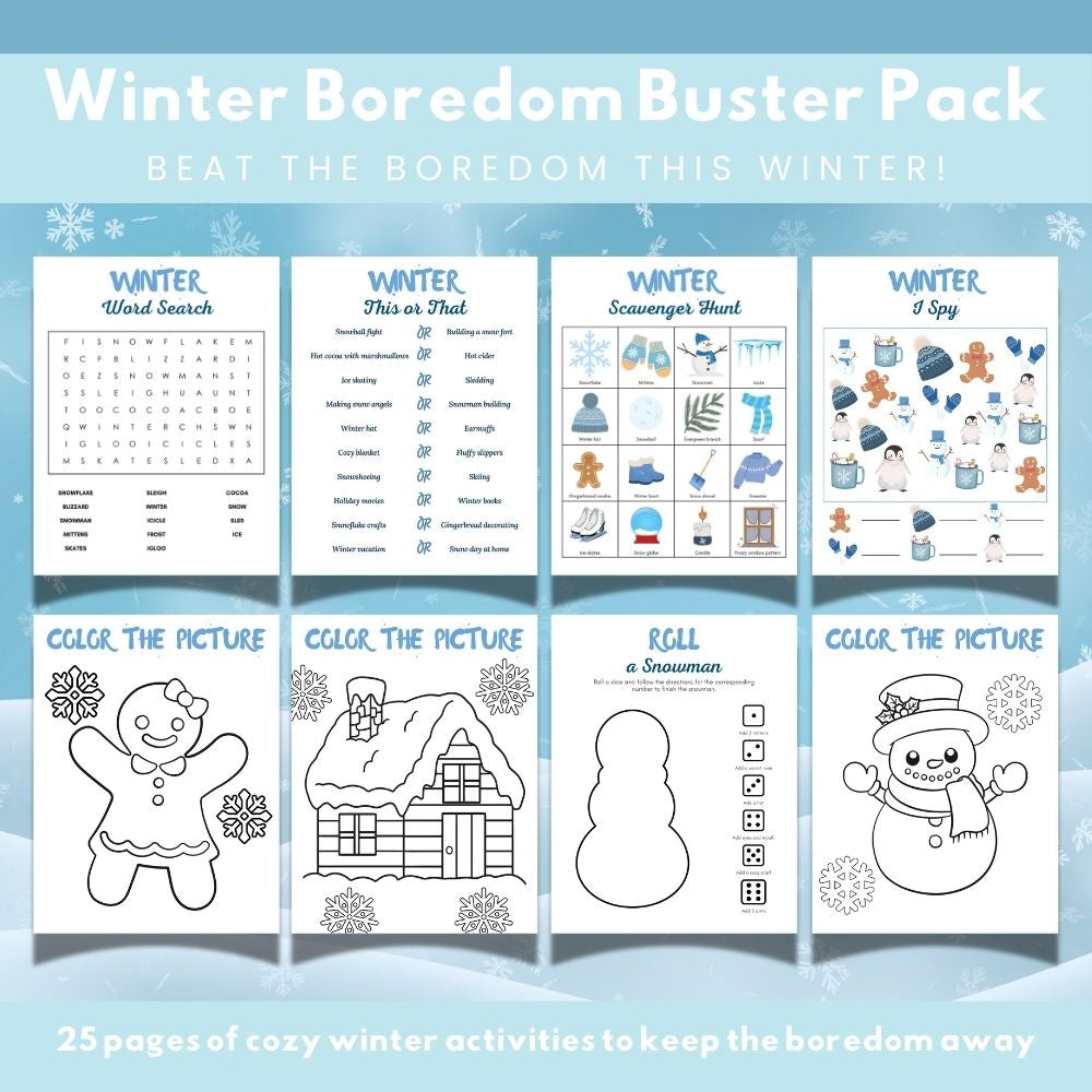 Printable Winter Boredom Buster Pack – 25 Pages Fun