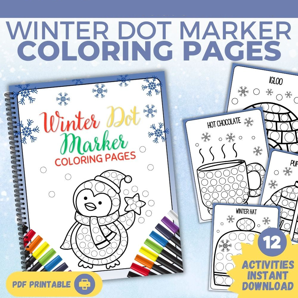 Winter Dot Marker Coloring Pages – 12 Printable Sheets