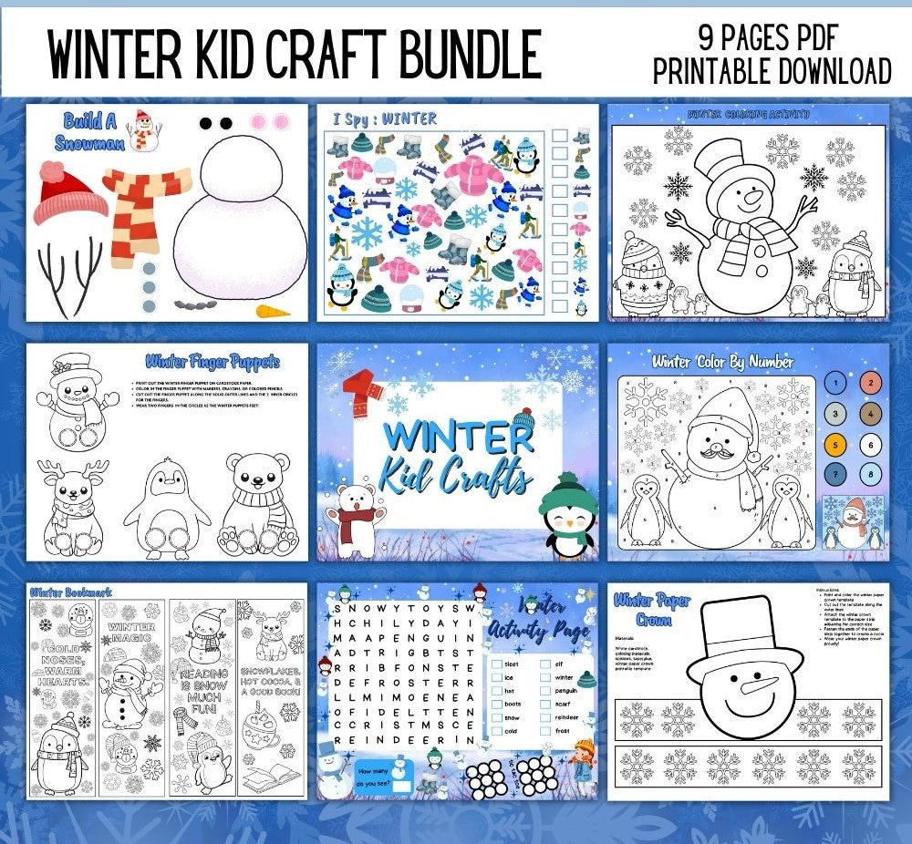 Winter Kids Craft Bundle – 9 Printable Activities