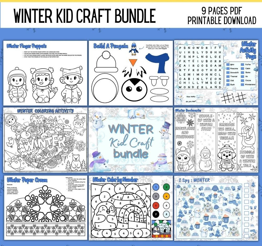 Winter Kid Craft Bundle – 9 Fun Printable Activities
