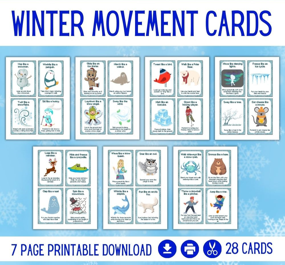 Winter Movement Cards for Kids – 28 Fun Activity Ideas