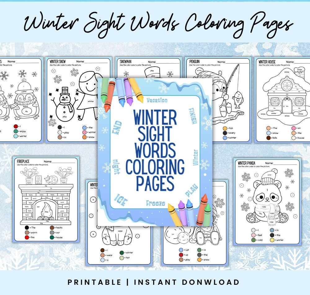 Winter Sight Words Coloring Pages – Fun Learning Printables