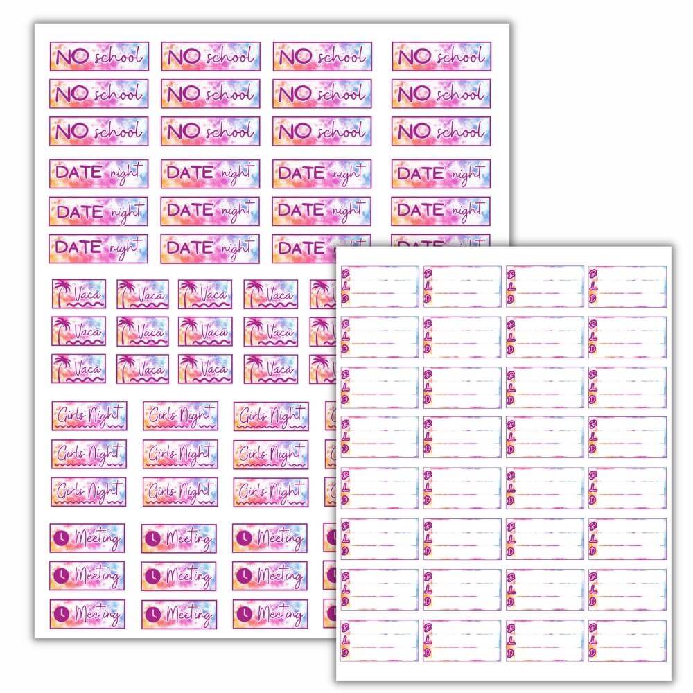 Pastel Tie Dye Planner Stickers – 19 Page Set
