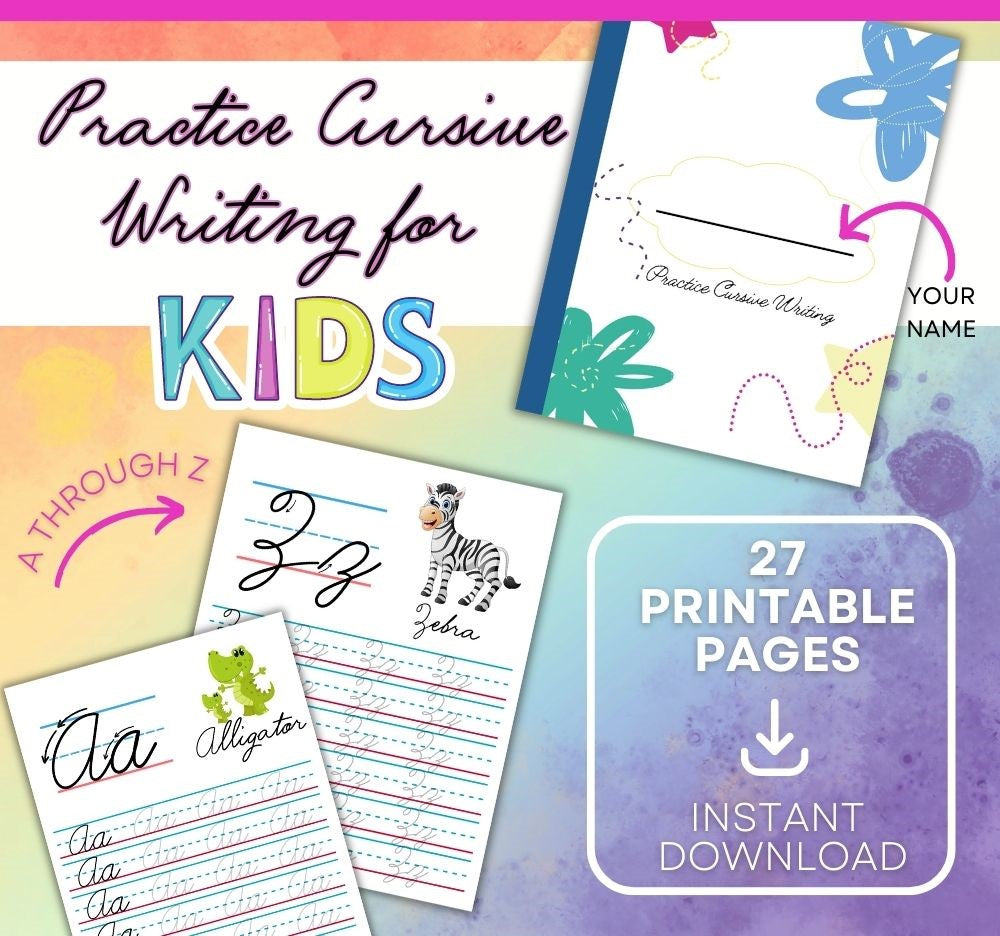 Cursive Writing Practice Worksheets for Kids A–Z