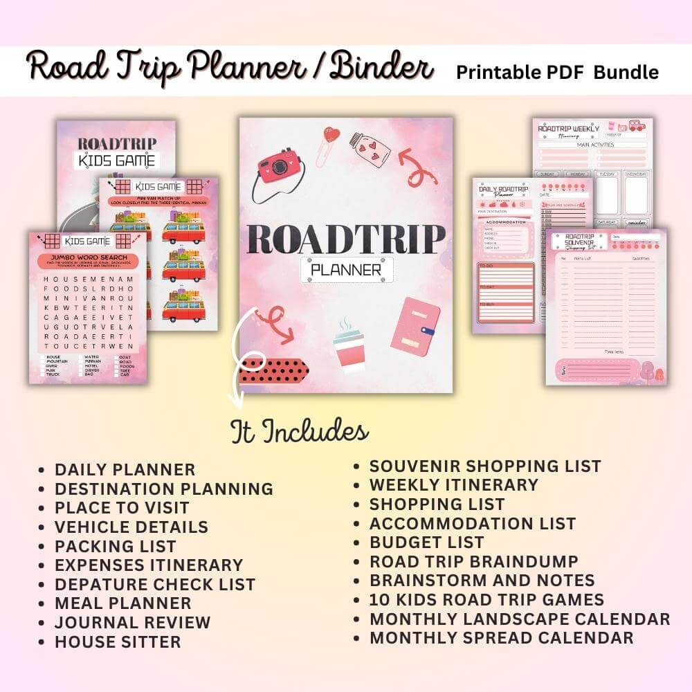 Road Trip Planner in Pink | Fun Stylish & Organized Travel