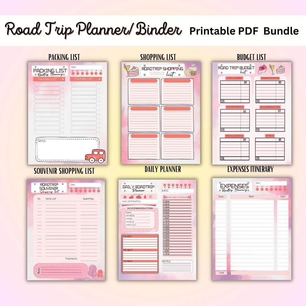Road Trip Planner in Pink | Fun Stylish & Organized Travel