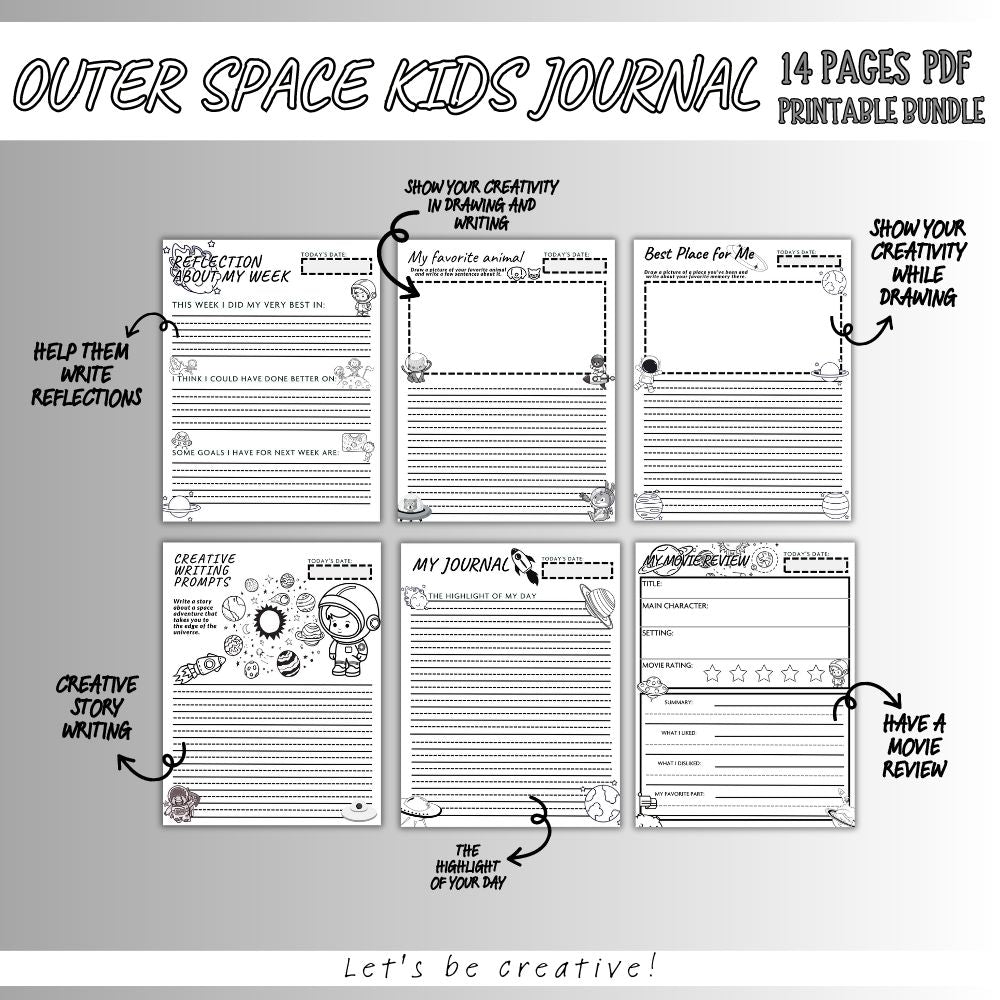 Kids Space Journal – Black & White Printable PLR