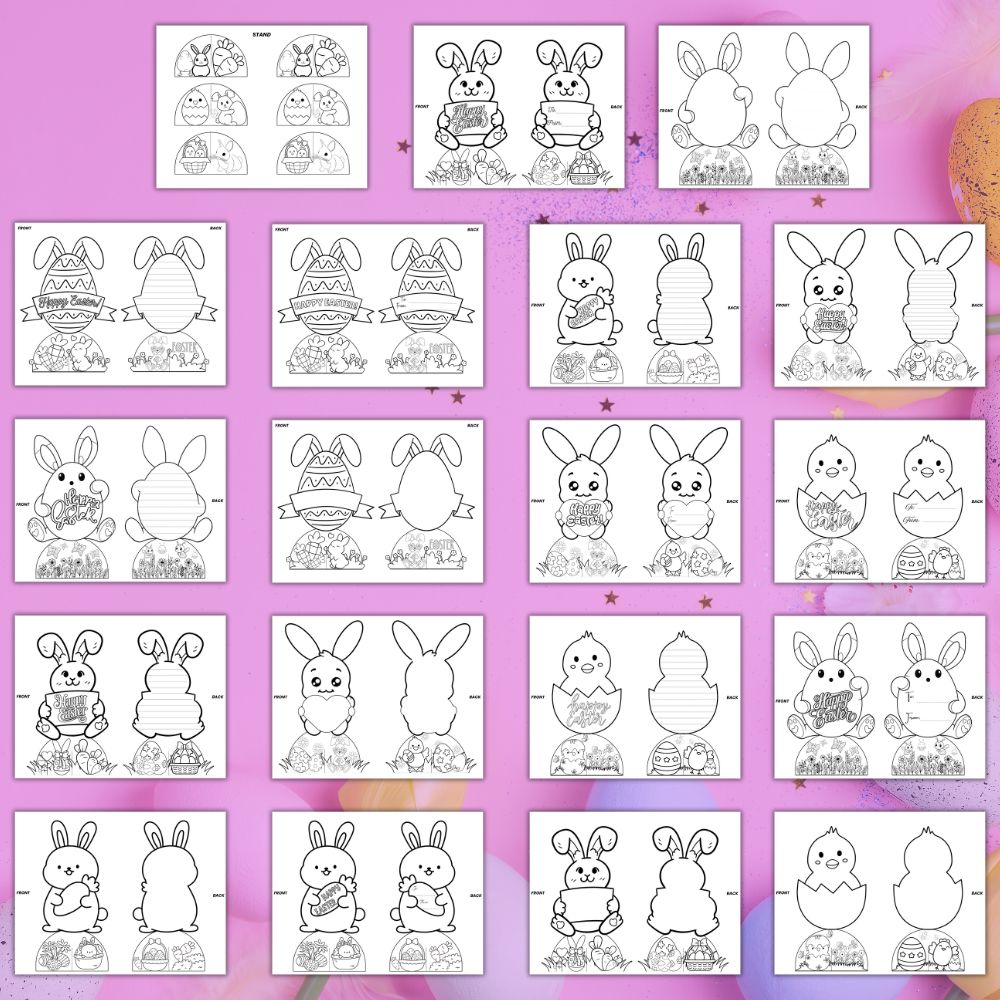 Printable 3D Easter Cards to Color – 18 Designs
