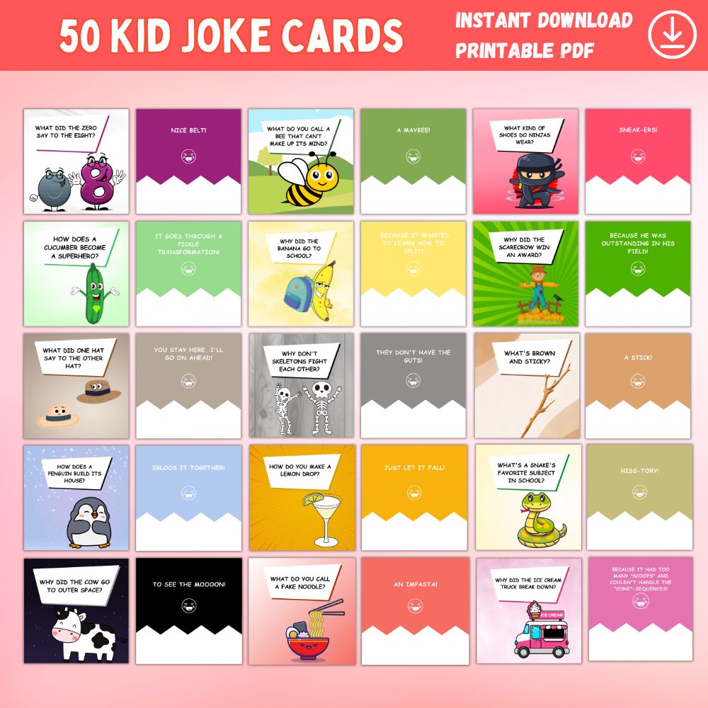 50 Printable Kid Joke Cards – Fun Laughter Game