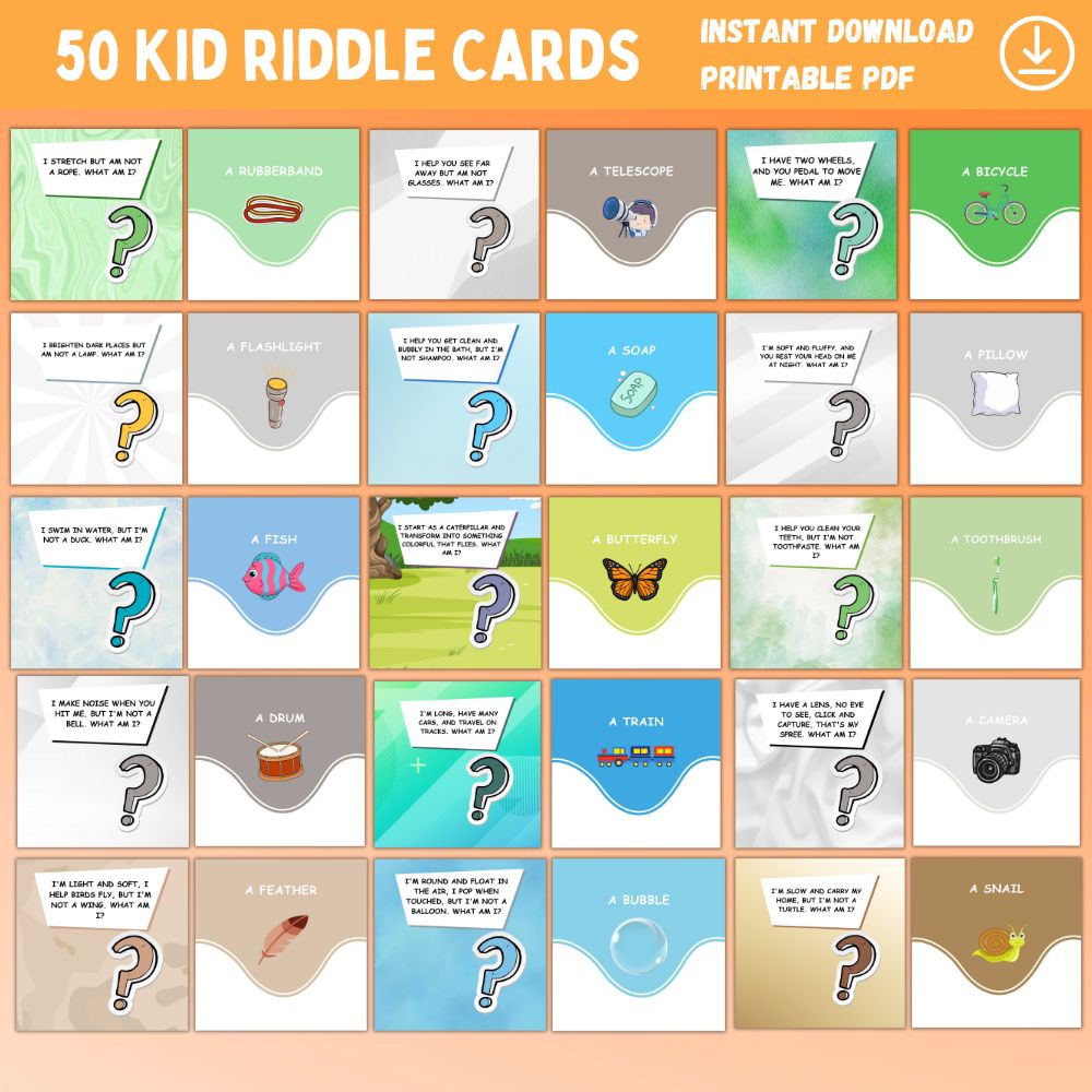 50 Printable Kid Riddle Cards – Fun Brain Teasers
