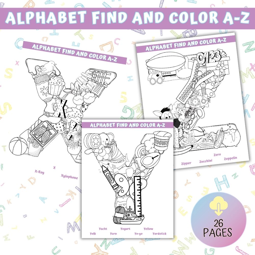 Alphabet Find & Color A–Z – 26 Printable Pages
