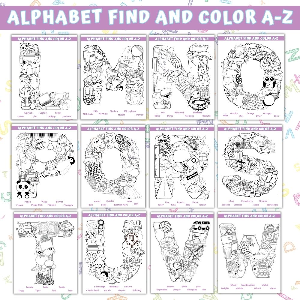 Alphabet Find & Color A–Z – 26 Printable Pages
