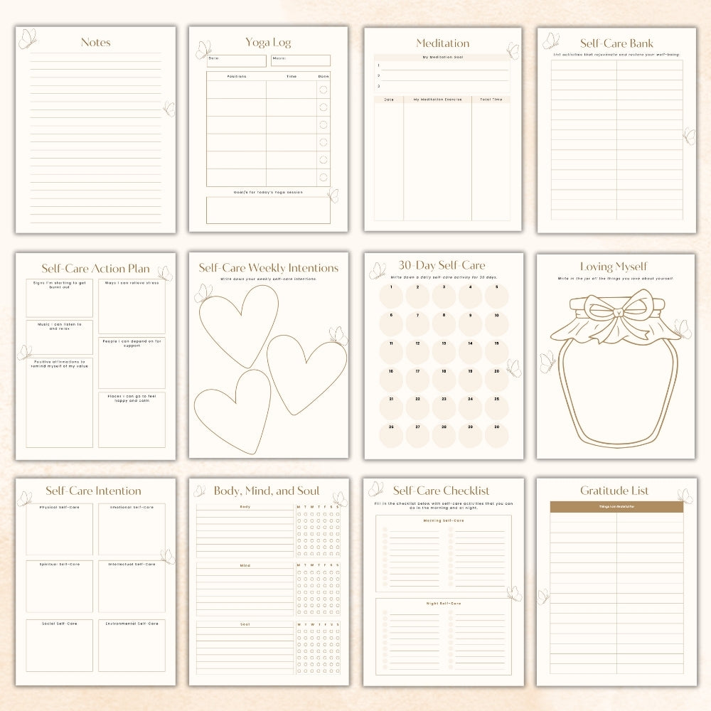 PLR Beige Self-Care Worksheet Set | Journals for self-care | My Store