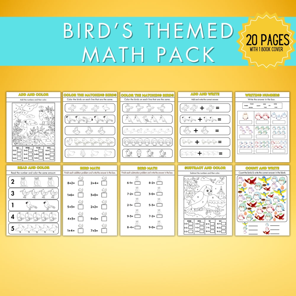 Birds Themed Math Pack – 20 Fun Printable Worksheets