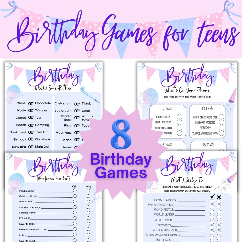 Birthday Games for Teens – 8 Printable Party Activities