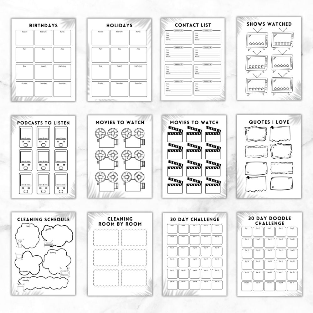 PLR Black & White Bullet Planner & Trackers | Editable Productivity Templates